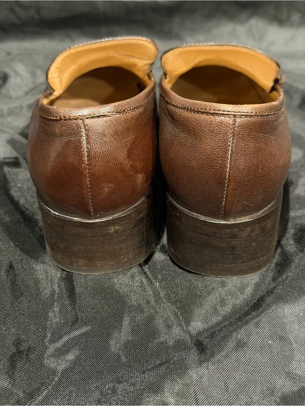 Vintage Gucci Square-ToenBrown Leather Women's Loafers with Gold Bar Detail, Sz6
